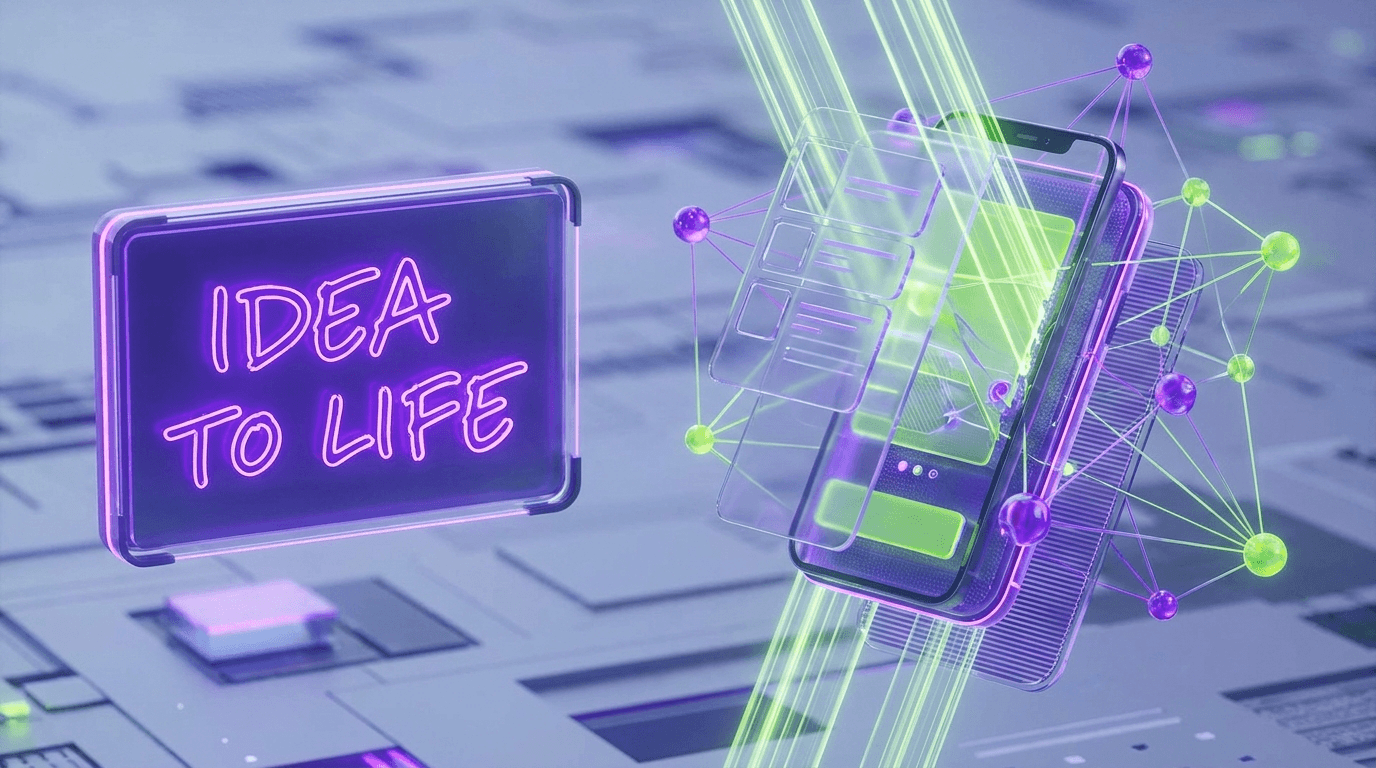 An abstract illustration of an idea taking shape into a working app